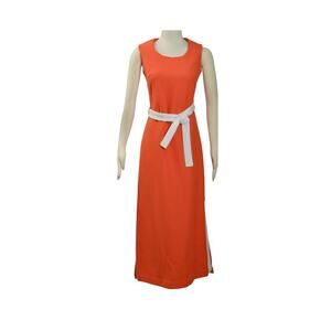 1970s Liberty Circle Orange & White Sleeveless  Boho Chic  Mod Maxi Dress